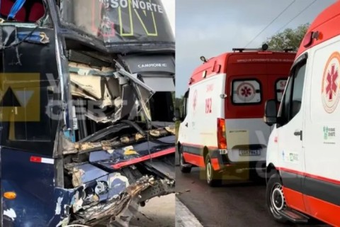 Nove pessoas ficam feridas após colisão entre ônibus e caminhão de cana na BR-101 em Arês